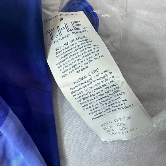 NWT T.H.E. Swimwear One Piece Blue print swimsuit top Size 12 34D/DD - Picture 13 of 14